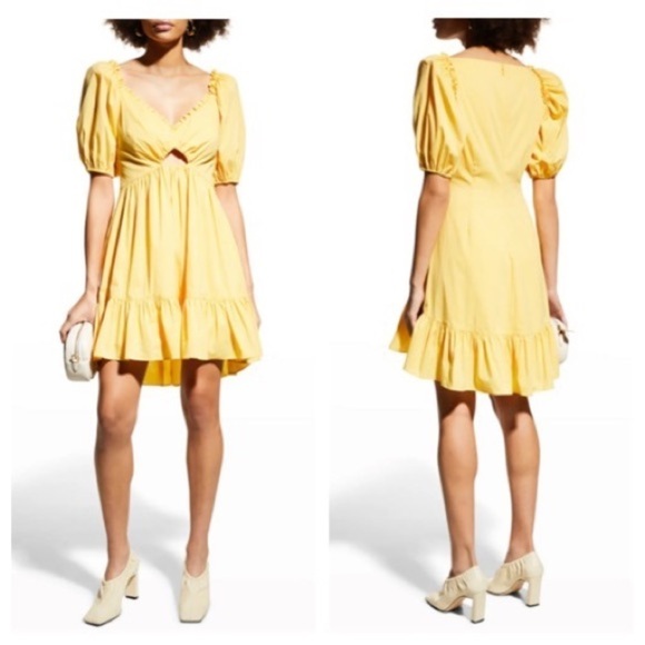 Cinq a Sept Cut Ou Kayla Short V-neck Poplin Ruffle Puff Sleeve Mini Dress